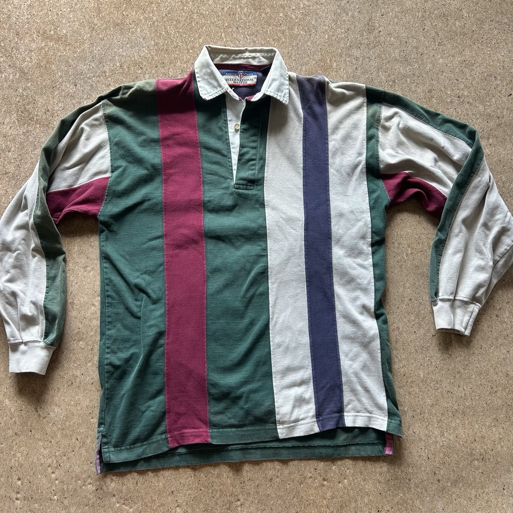 Vintage 90s International Waters Rugby shirt Mens M Colorblock Collar Preppy